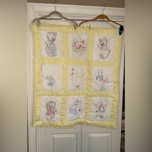Hand Made Children’s Baby Three Bears Quilt Hand Embroidered 36x40